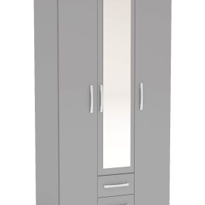 Lynx 3 Door 2 Drawer Wardrobe with Mirror Grey