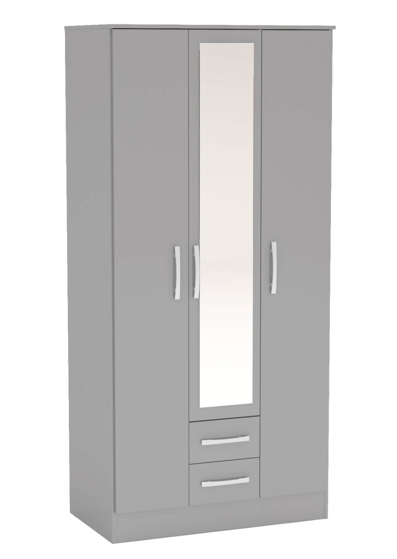 Lynx 3 Door 2 Drawer Wardrobe with Mirror Grey