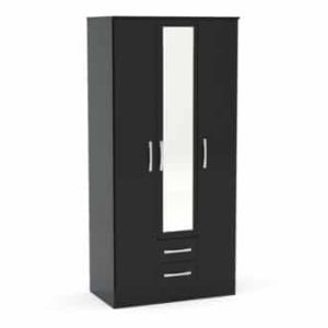 Lynx 3 Door 2 Drawer Wardrobe With Mirror Black