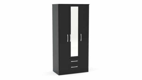 Lynx 3 Door 2 Drawer Wardrobe With Mirror Black