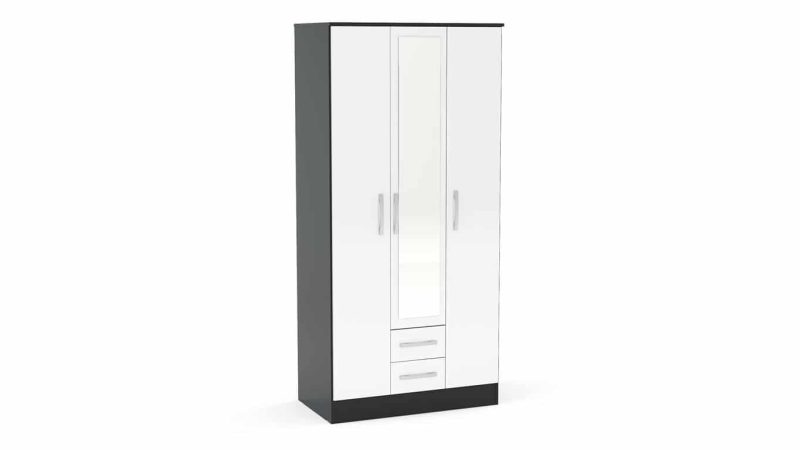 Lynx 3 Door 2 Drawer Wardrobe with Mirror White