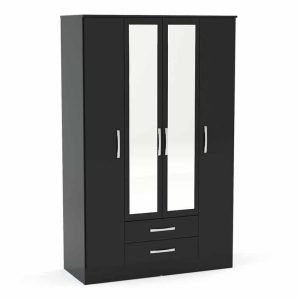 Lynx 4 Door 2 Drawer Wardrobe with Mirror Black