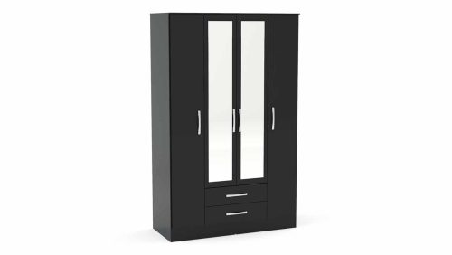 Lynx 4 Door 2 Drawer Wardrobe with Mirror Black