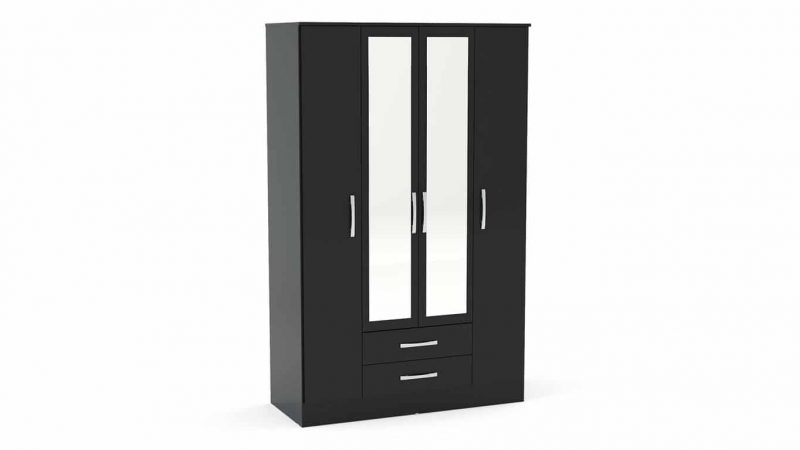 Lynx 4 Door 2 Drawer Wardrobe with Mirror Black