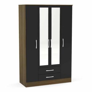 Lynx 4 Door 2 Drawer Wardrobe with Mirror Brown