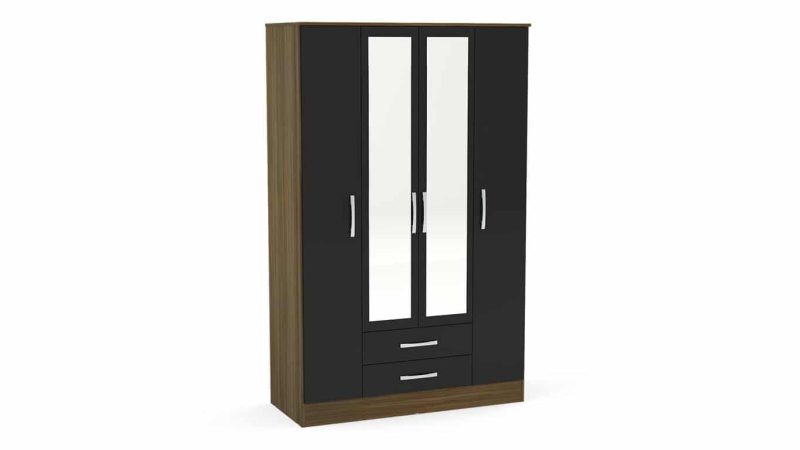 Lynx 4 Door 2 Drawer Wardrobe with Mirror Brown