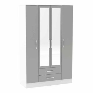 Lynx 4 Door 2 Drawer Wardrobe with Mirror Grey