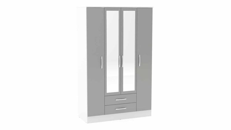 Lynx 4 Door 2 Drawer Wardrobe with Mirror Grey