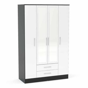 Lynx 4 Door 2 Drawer Wardrobe with Mirror White