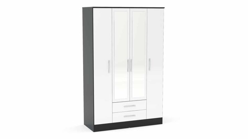Lynx 4 Door 2 Drawer Wardrobe with Mirror White