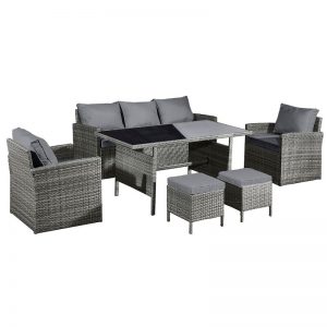 Fiji Rattan 7 Seat Lounge Dining Set Pewter Grey